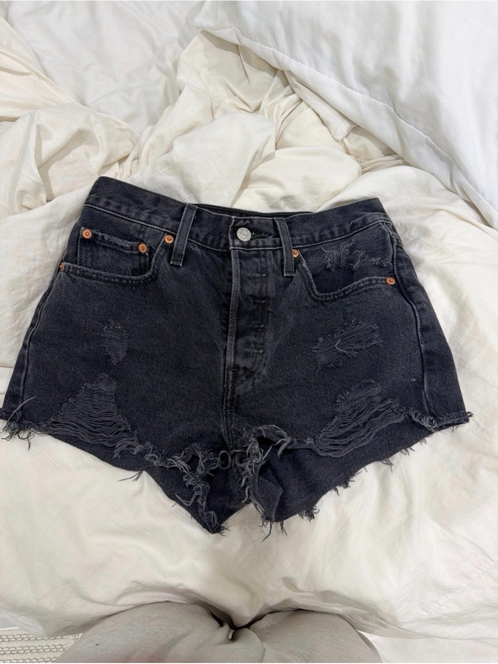 Levi's Black Distressed Cutoff Denim Shorts